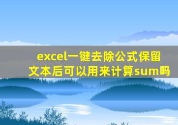 excel一键去除公式保留文本后可以用来计算sum吗