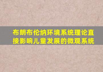 布朗布伦纳环境系统理论直接影响儿童发展的微观系统